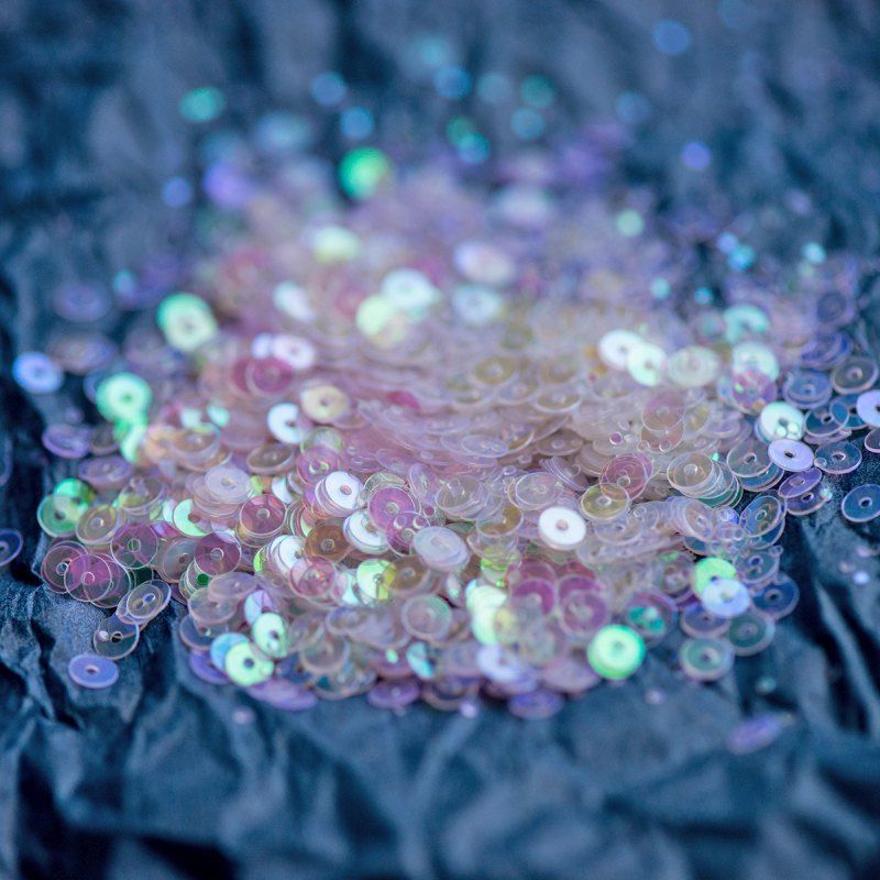 пайетки плоские, белый радужный прозрачный, 4 мм