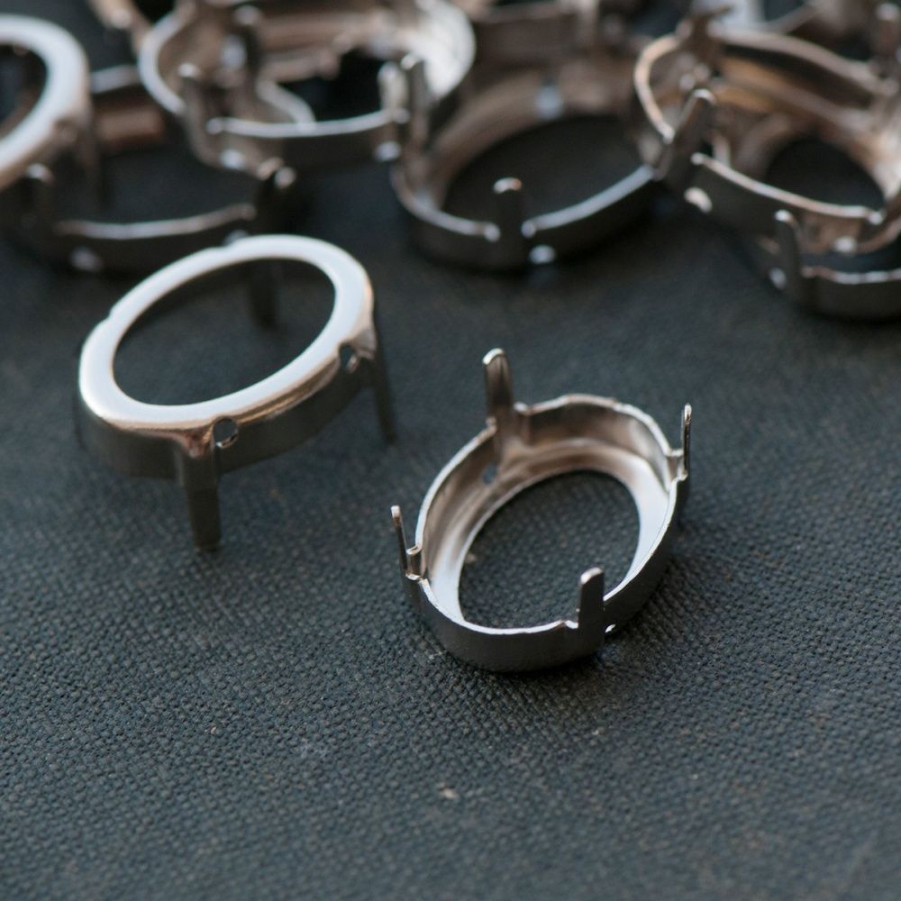 цапы для стразов овальные, открытые, цвет платина, 16х13 мм