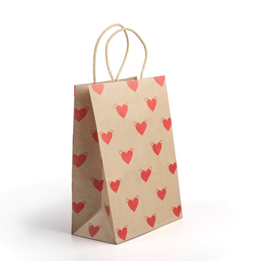 пакет крафт "сердечки", бумага, цвет бежевый, 8x15x21 см