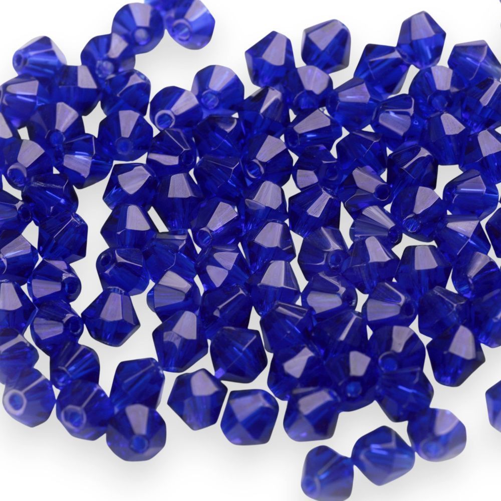 бусина, стекло биконус 6, цвет темный синий, 6 мм