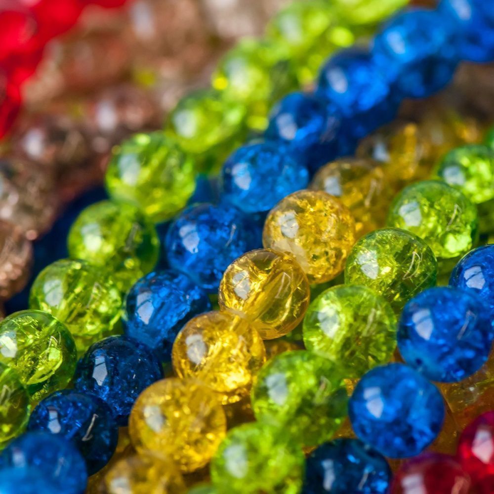 бусина, стекло "кракле", цветовой микс, 10 мм