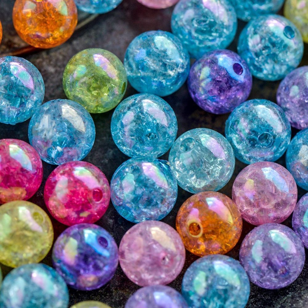 бусина, акрил "кракле", цветовой микс ab, 12 мм