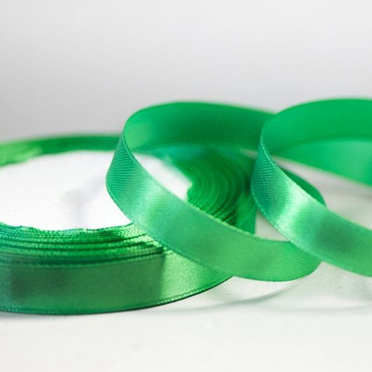 лента, атлас, цвет зеленый травяной, ширина 12 мм ленты