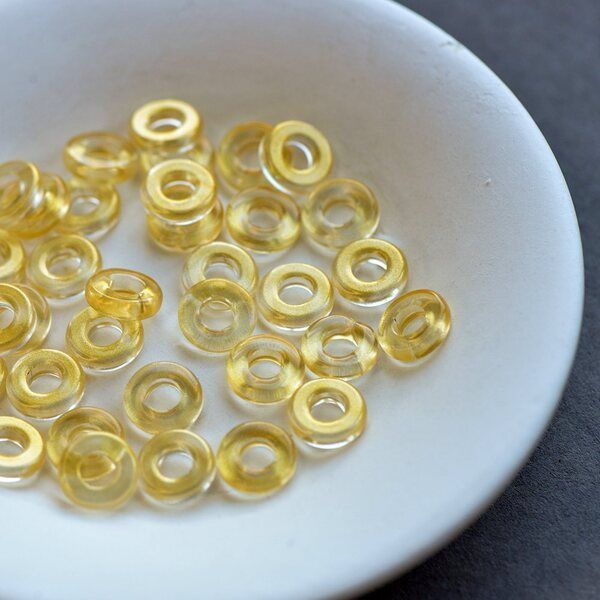 бусина "ринг", стекло, цвет желтый/золотистый, 10x3 мм