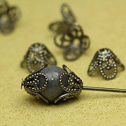 Шапочка для бусин "Чашелистик", цвет черный, 8.5х6 мм