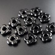 Бусина, Лэмпворк "Цветок", стекло, цвет черный, 15-16x16x3.5-4.5 мм