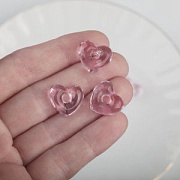 Бусина, Лэмпворк "Сердце-софт", стекло, цвет розовый прозрачный, 13.5-14x15x4.5-5 мм