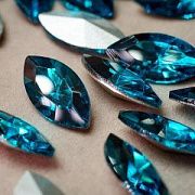 Кабошон стекло Кристалл, Navette, цвет Capri Blue, 18х9 мм
