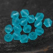 Бусина, стекло биконус матовая 6, цвет бирюзовый, 6 мм
