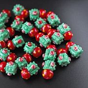 Бусина, Лэмпворк "Кактус в горшке", стекло, цвет зеленый/красный, 20x15x14 мм