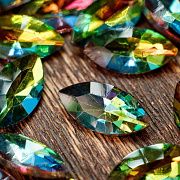 Кабошон стекло Кристалл, Navette, цвет Rainbow, 18х9 мм