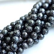 Бусина лава натуральная 6, цвет черный металлик, 6 мм