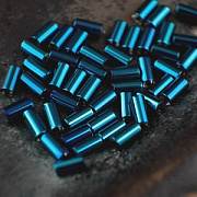 Бусина, стекло, "Трубочка", цвет синий металлик, 4.5-5x2.5 мм (уп 75 шт+/-7 шт)