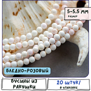 Бусина из ракушки, "Сишелл", цвет бледно-розовый, 5-5.5 мм
