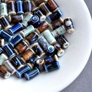 Бусина, керамика "Колонна-антик", цветовой микс, 10.5х6 мм