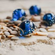 Бусина, Мурано "Пляж синий", круглая,13x11 мм