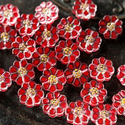 Бусина, Лэмпворк "Ромашка", стекло, цвет красный, 13.5x6.5 мм