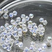 Бусина, стекло биконус, цвет прозрачный радужный, 4 мм (уп.30+/-5 шт)