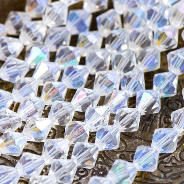 бусина, стекло биконус 8, цвет прозрачный/радужный, 8 мм