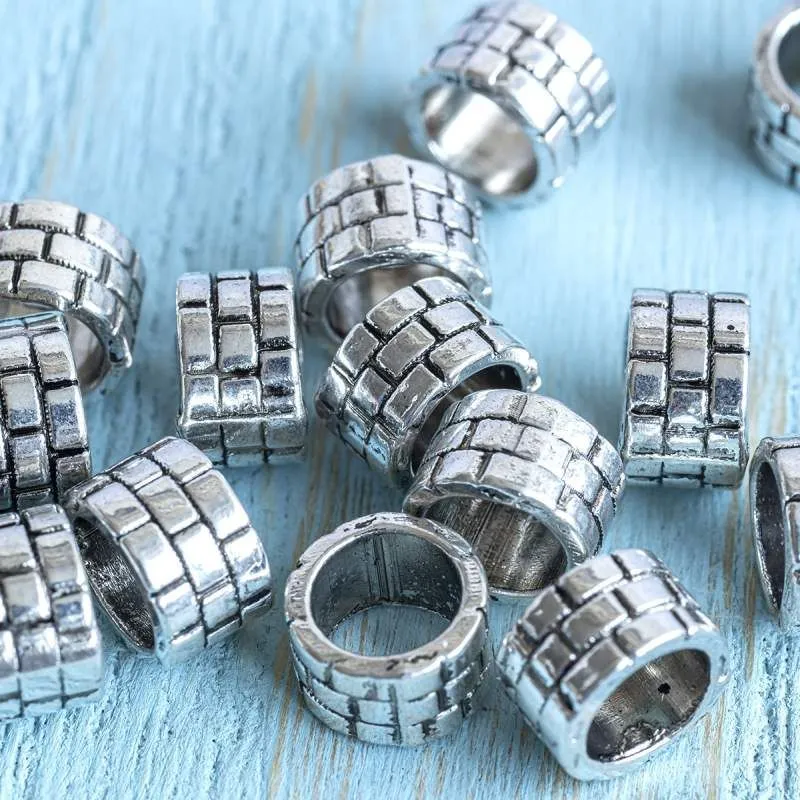 ес бусина металл "брусчатка", цвет античное серебро, 9x9x6 мм