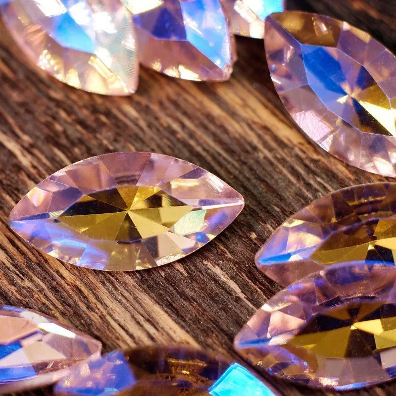 кабошон стекло кристалл, navette, цвет lt.pink ab, 18х9 мм