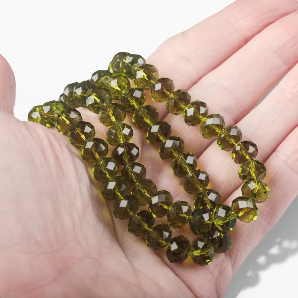 бусина, стекло абакус 8, граненая, цвет оливковый, 8х6 мм