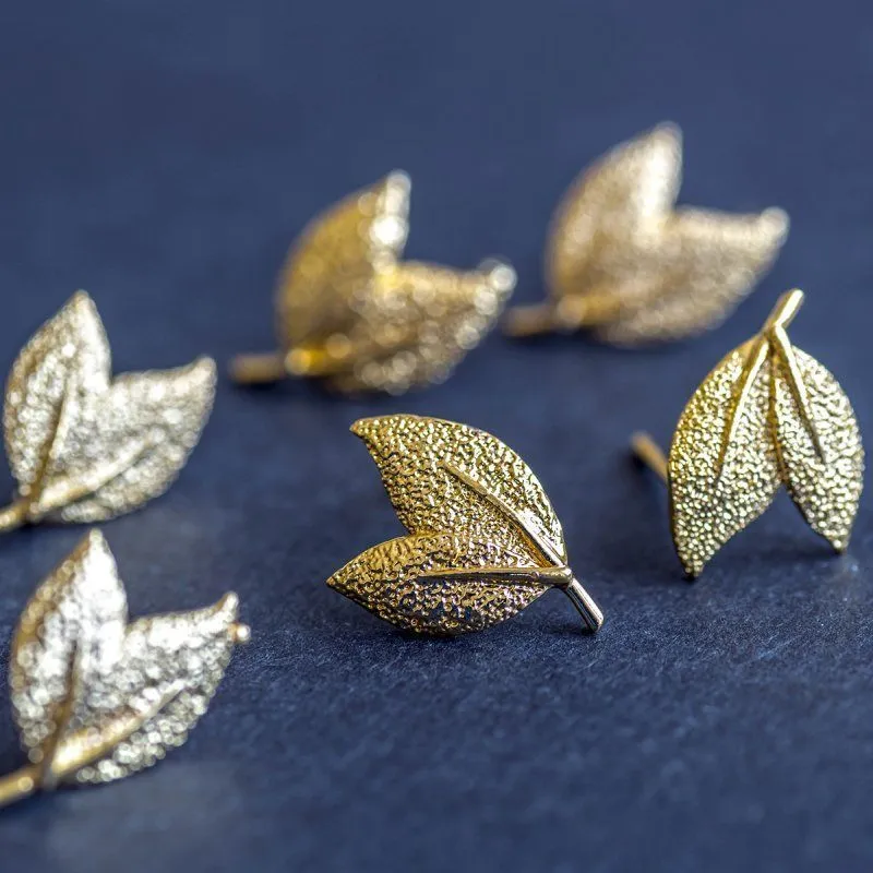 пуссеты "листики", позолоченные, цвет золото, 15.5x10 мм