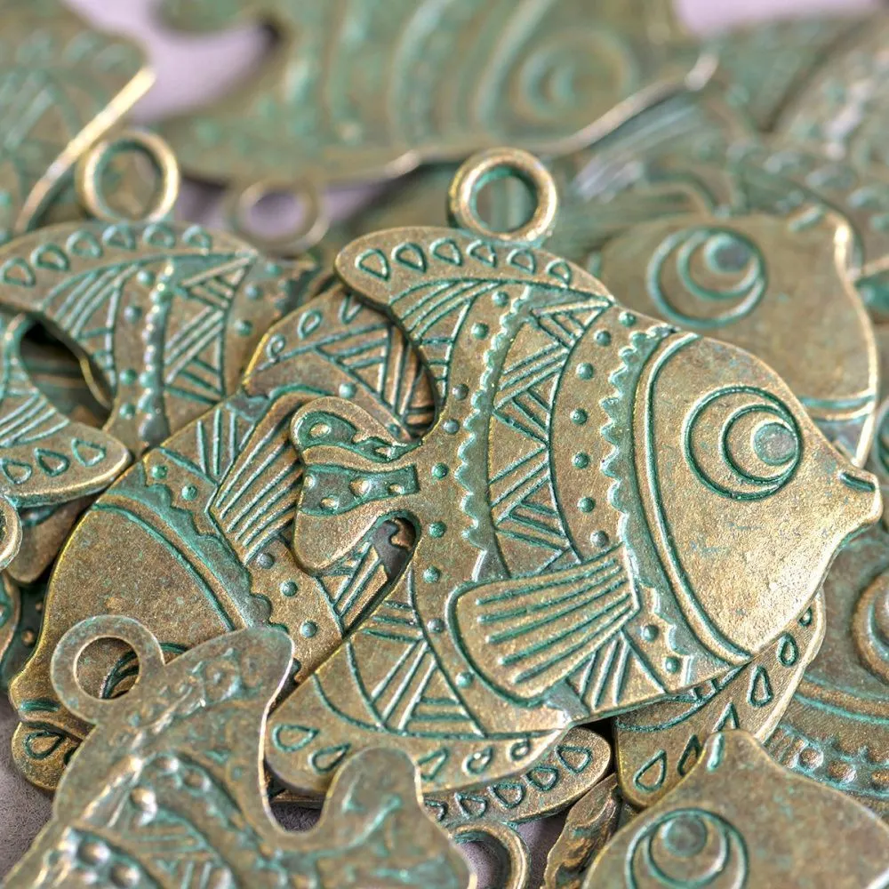 подвеска металлическая "рыба", цвет античная бронза/патина, 33x29х2 мм