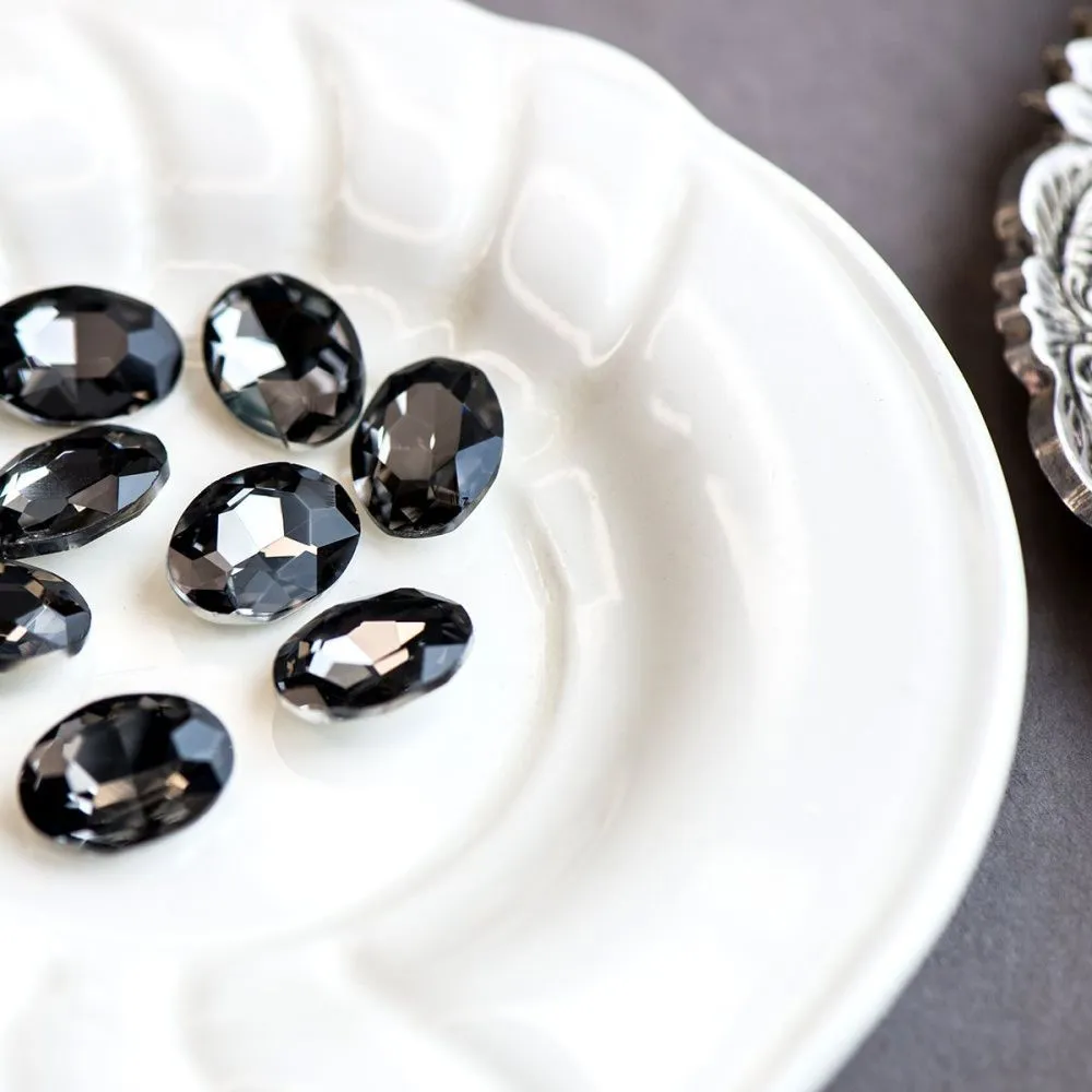 кабошон стекло кристалл, овальный, цвет black diamond, 18х13 мм