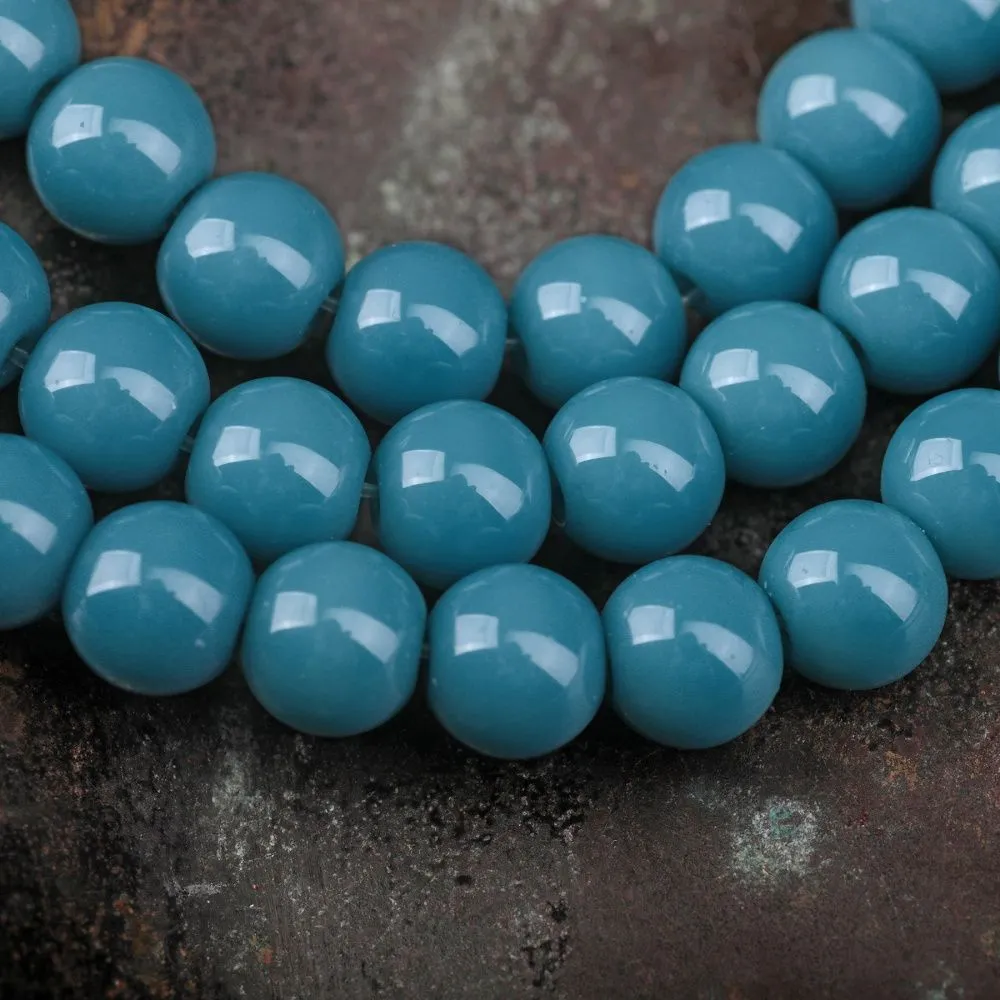 бусина, стекло 8, цвет темно-бирюзовый, 8 мм