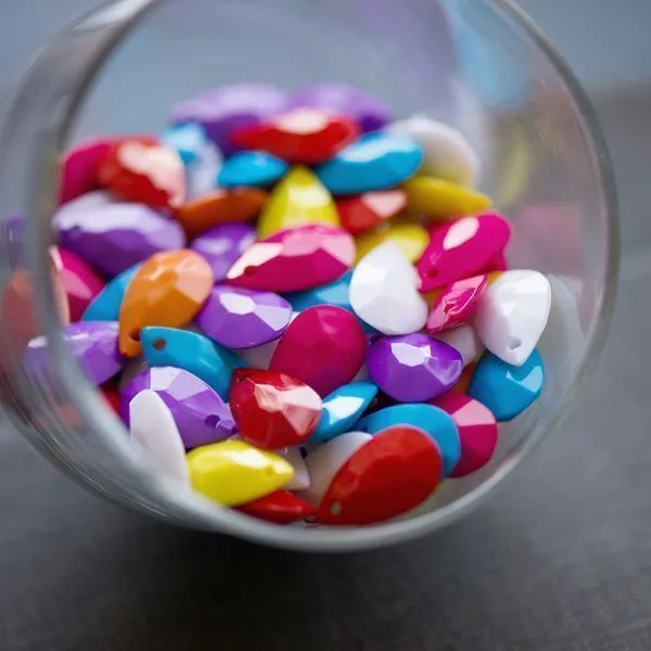 подвеска акриловая "дроп", граненая, цветовой микс, 20x12x5 мм