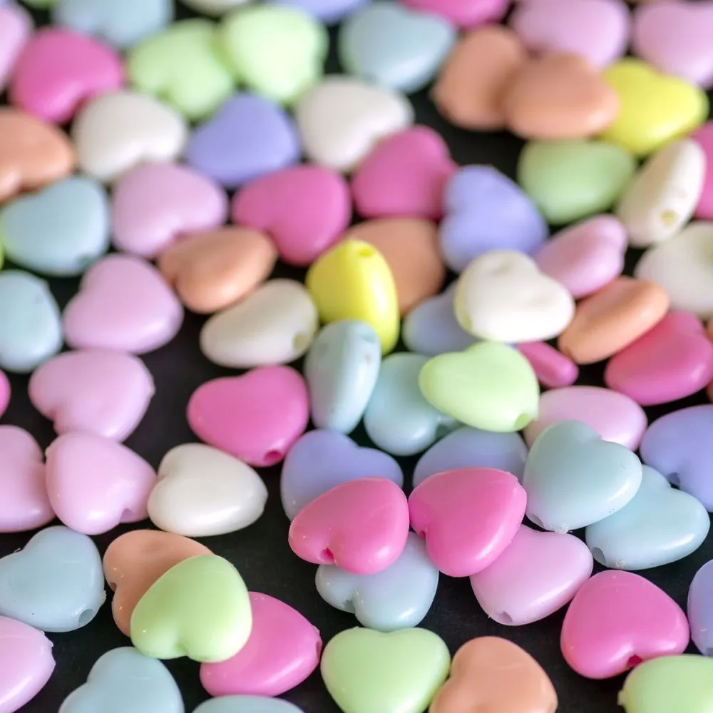 бусина, акрил "пастель-сердечко", цветовой микс, 11x12x5 мм