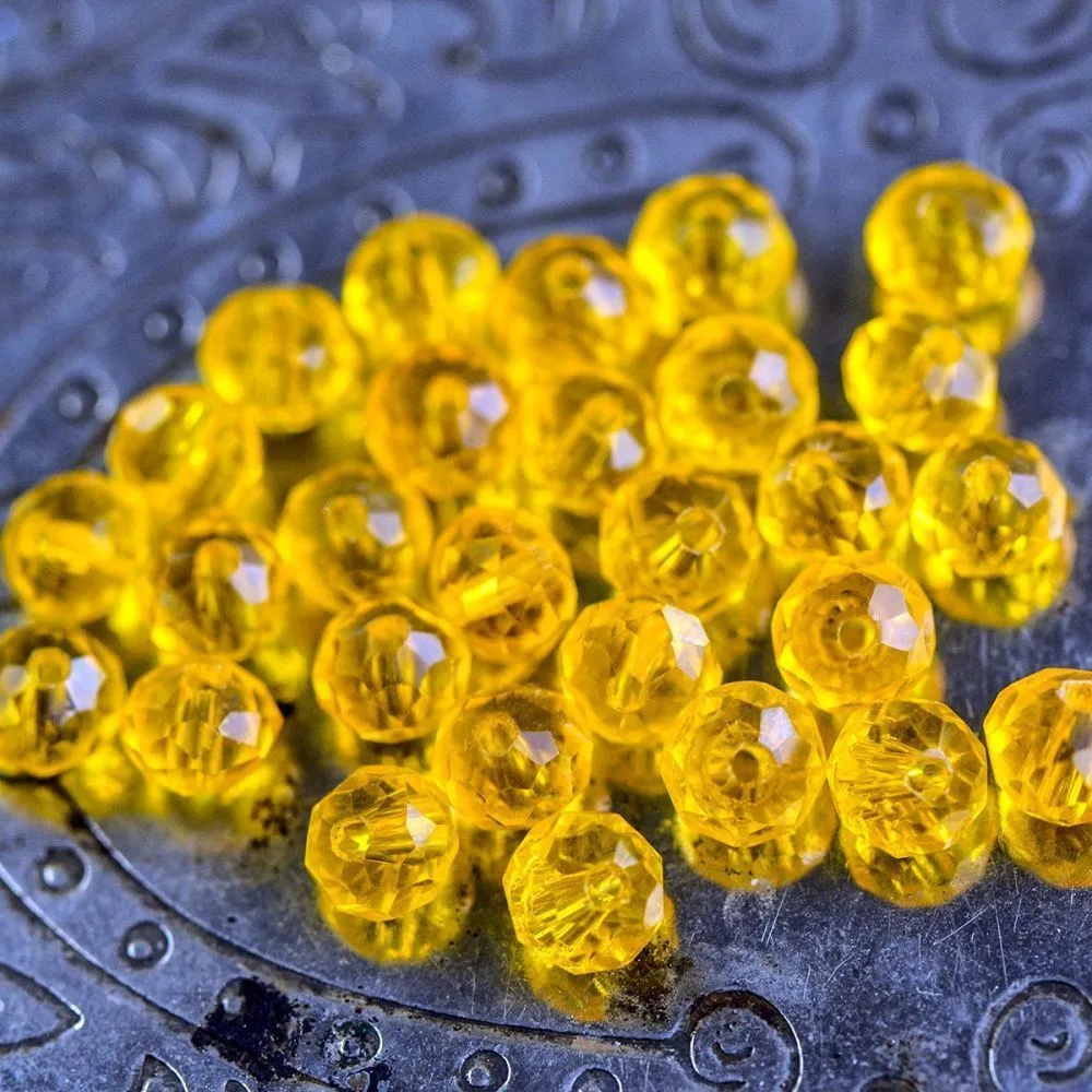 бусина, стекло абакус 6, граненая, цвет желтый, 6х4 мм