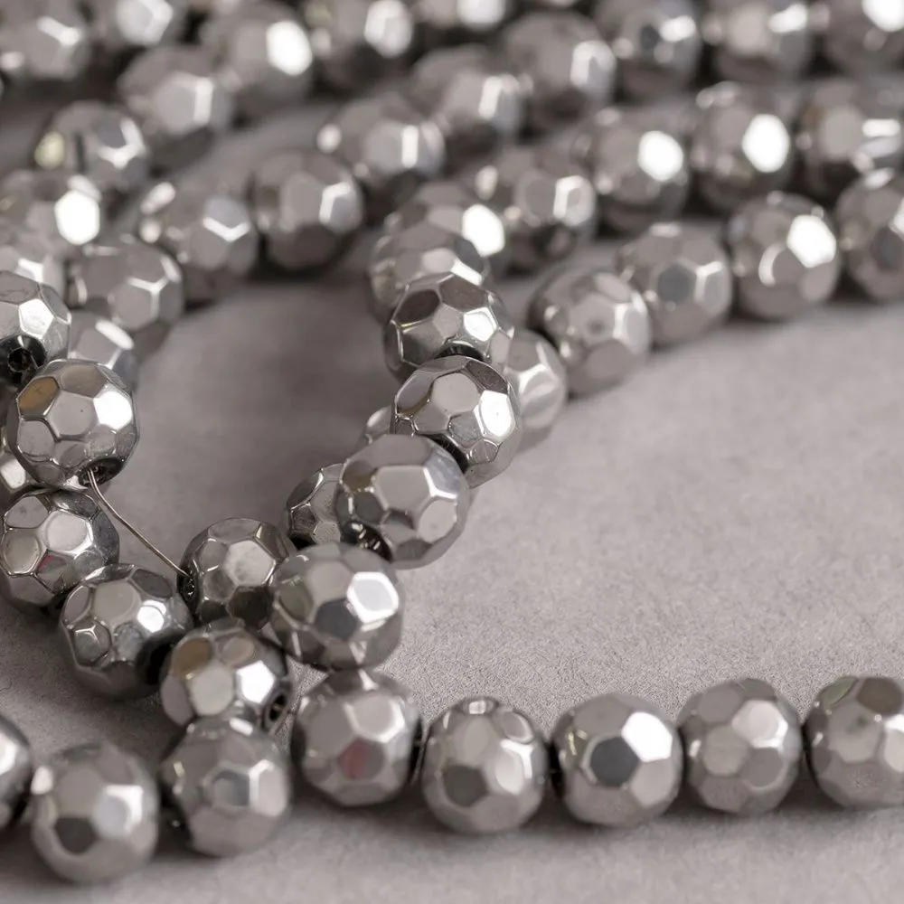 бусина, стекло 8, граненая, цвет серебряный, 8 мм