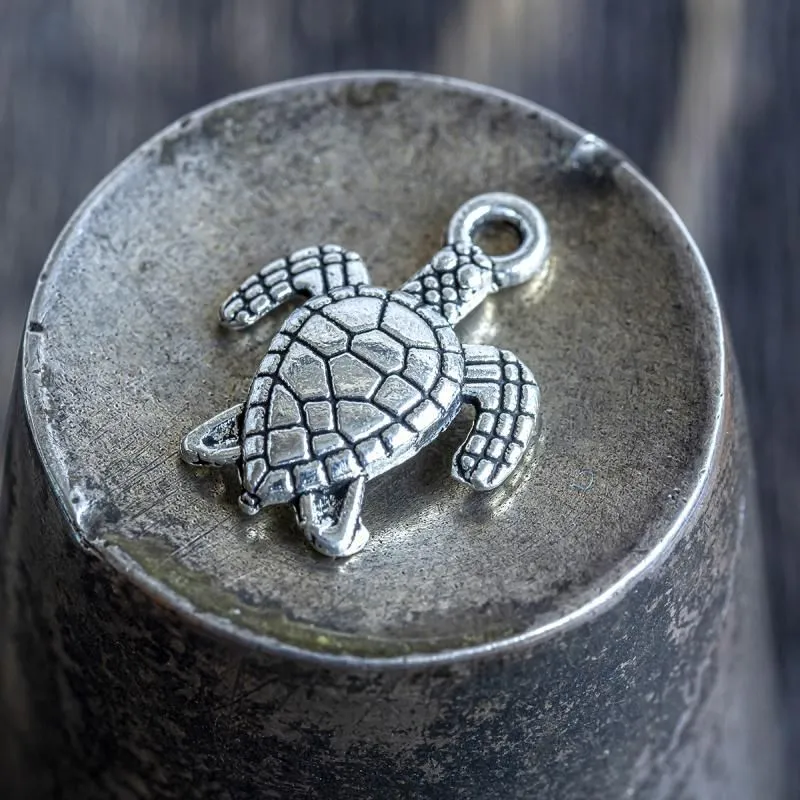 подвеска металлическая "черепашка", античное серебро, 16x12.4x2.2 мм