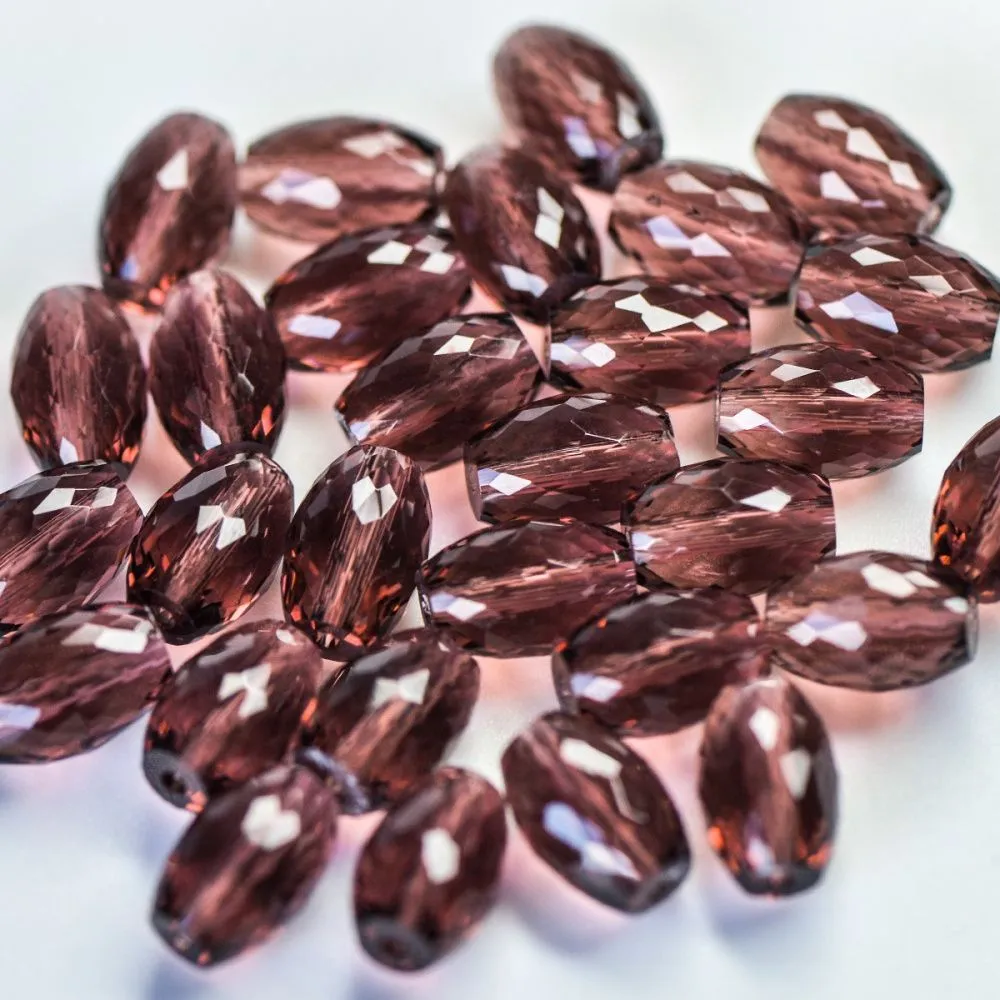 бусина, стекло овальная, граненая, цвет винный, 11.5x8 мм