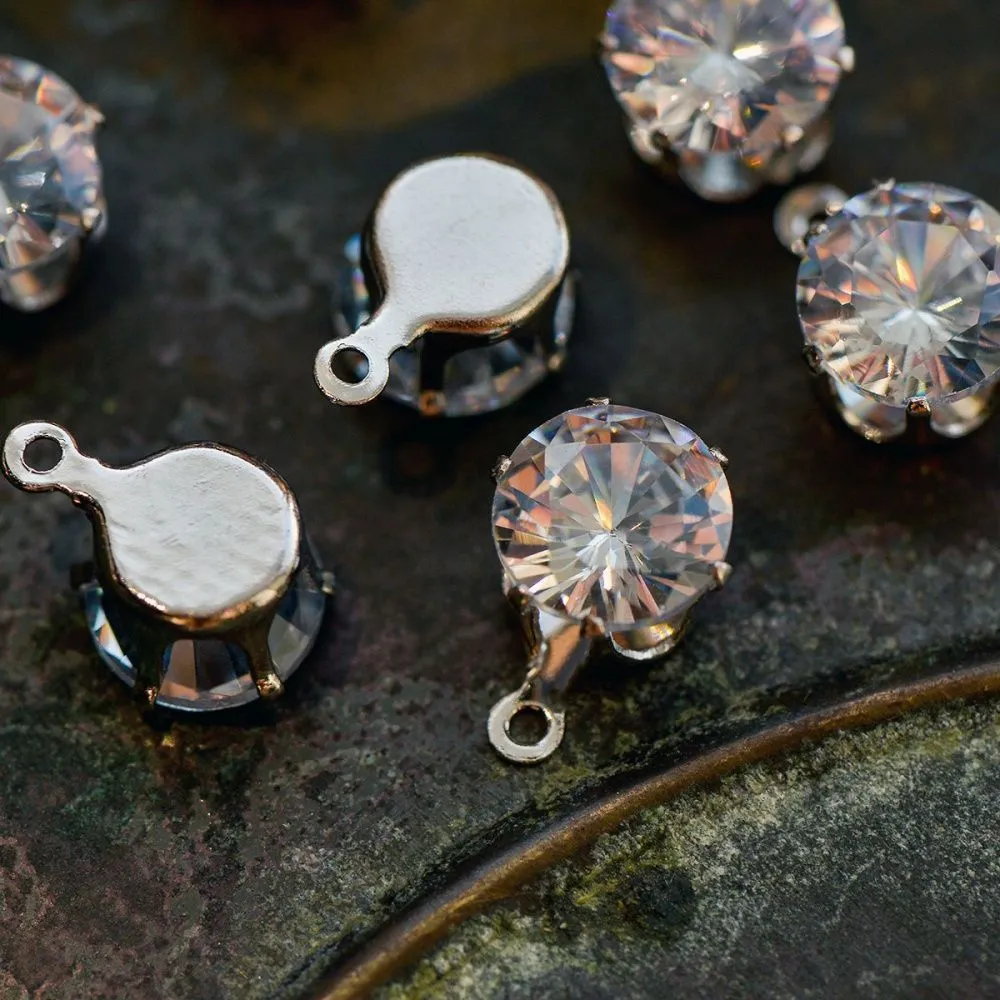 подвеска-страз, циркон прозрачный, цвет серебро, 10x9x6 мм