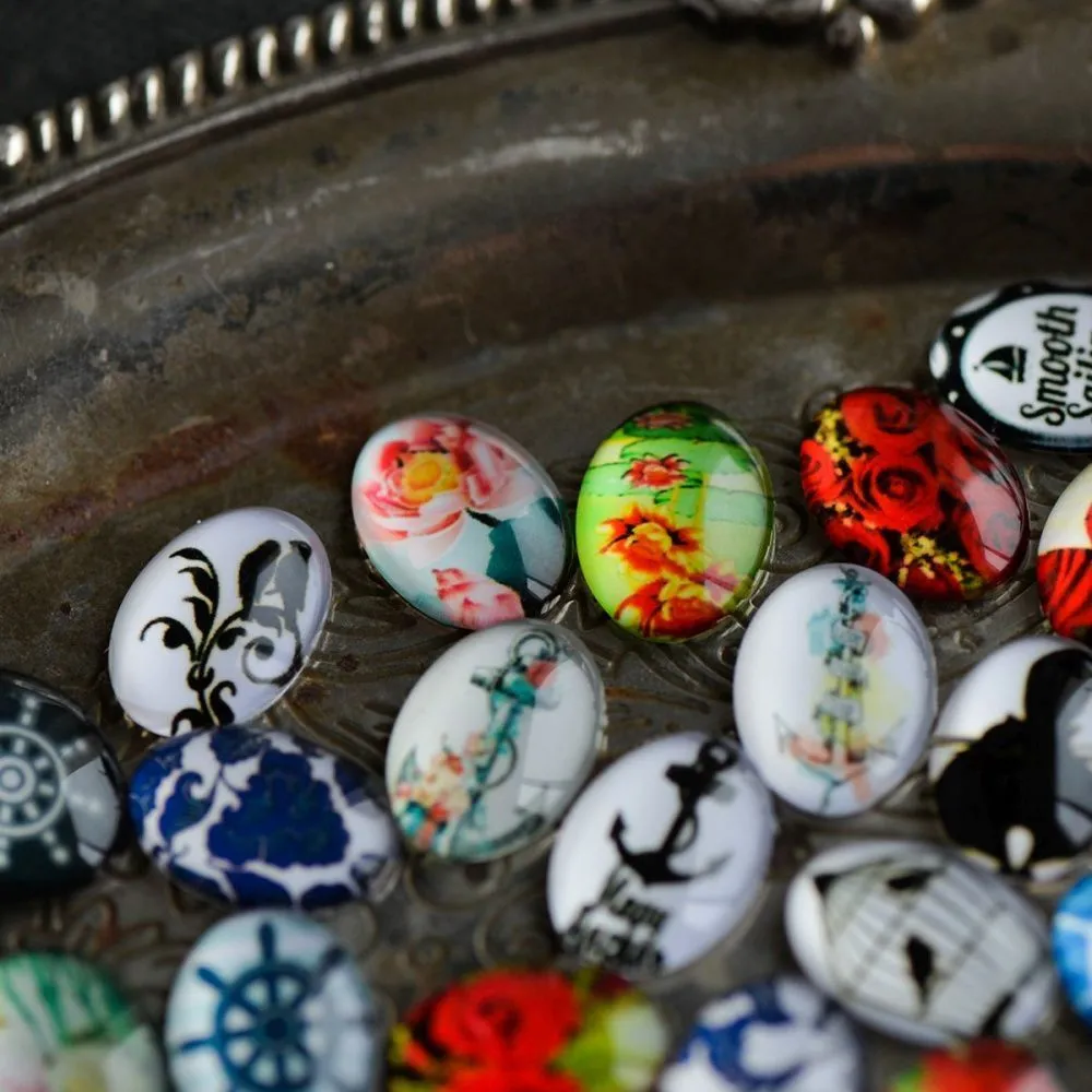 кабошон "микс-принт", стекло, мультиколор, 18х13х6 мм