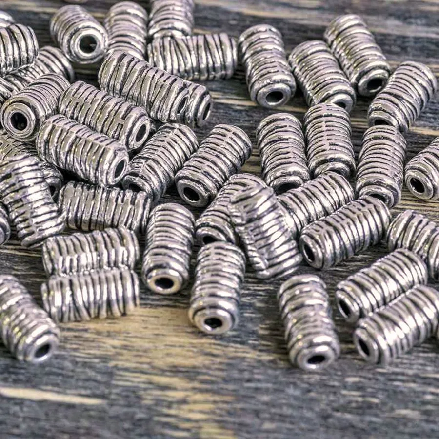 бусина, металл "серпантин", цвет платина, 11х6 мм