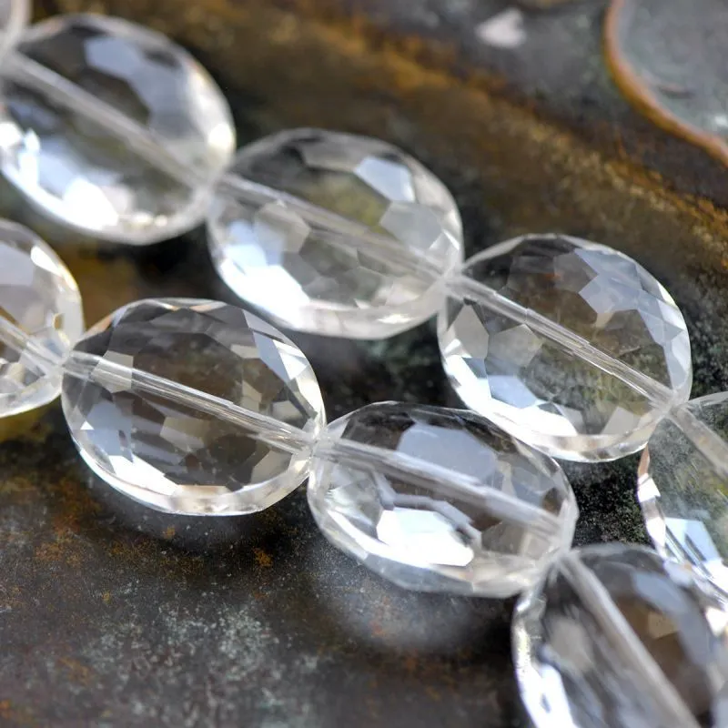 бусина, стекло овальная, граненая, цвет прозрачный, 16x13x7 мм