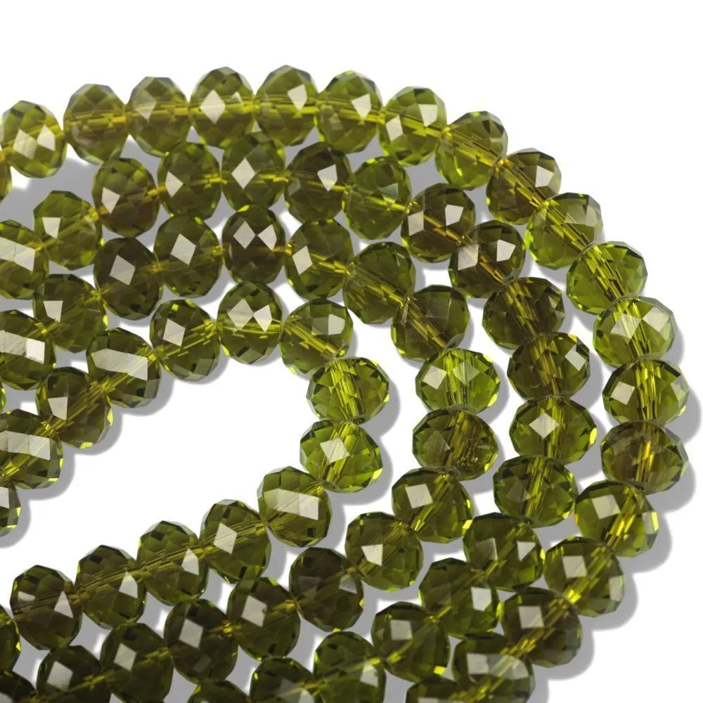 бусина, стекло абакус 8, граненая, цвет оливковый, 8х6 мм