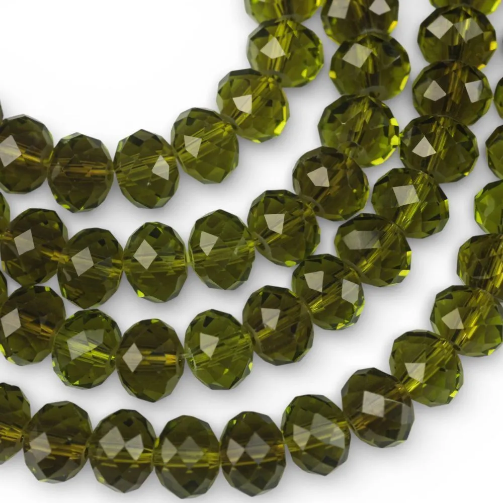 бусина, стекло абакус 8, граненая, цвет оливковый, 8х6 мм