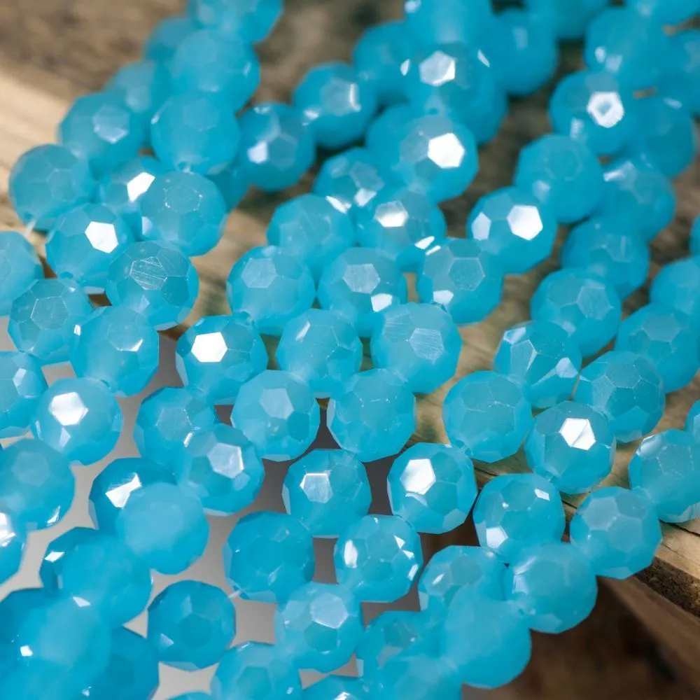 бусина, непрозрачная, граненая, стекло, цвет бирюзовый перламутровый, 8 мм