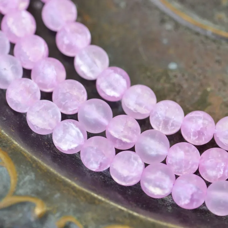 бусина, стекло "кракле", цвет розовый матовый, 10 мм