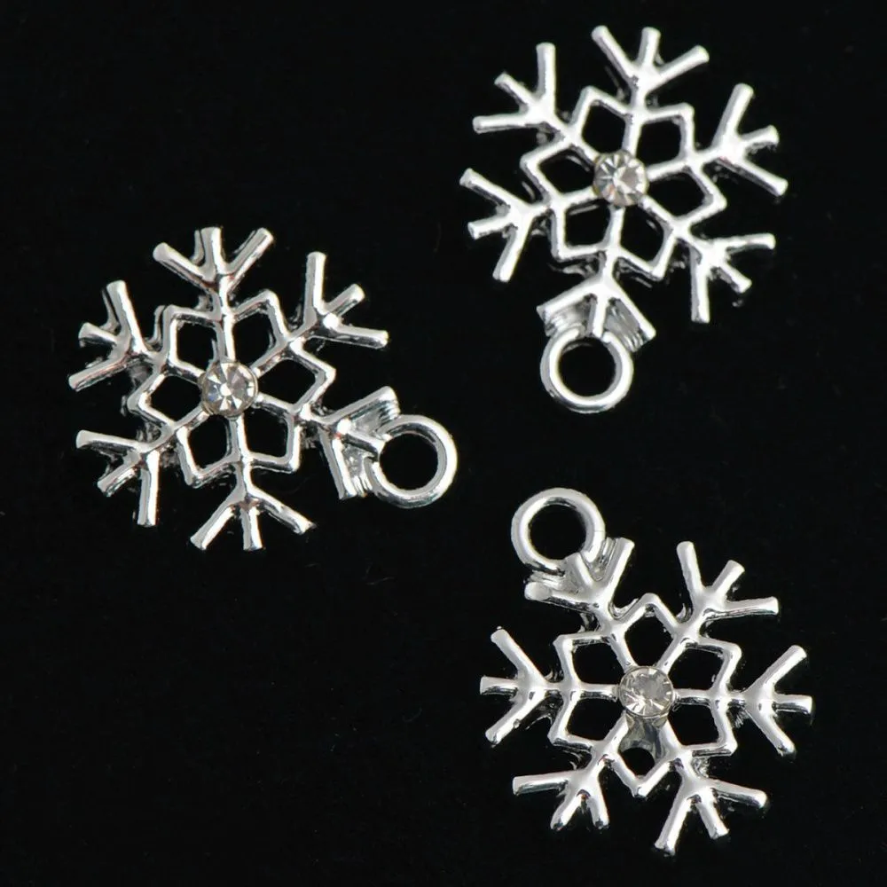 подвеска металлическая "снежинка новогодняя", стразы, цвет платина, 16x13x3 мм