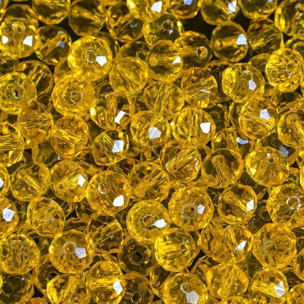 бусина, стекло абакус 6, граненая, цвет желтый, 6х4 мм