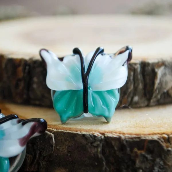 бусина, мурано "бабочка", фигурная, бирюзовый, 20х20 мм