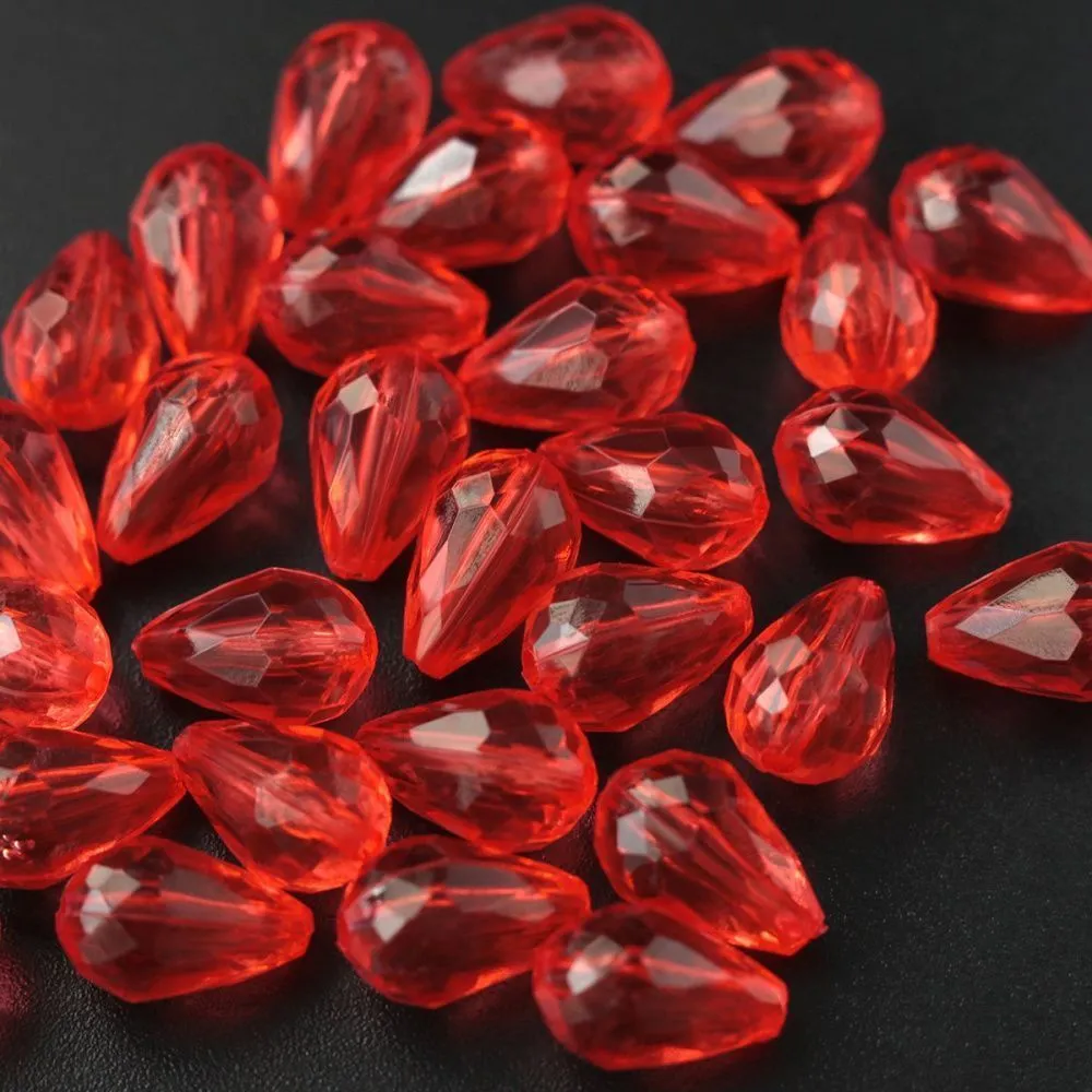 бусина капля граненая, акрил, цвет алый, 12х8 мм