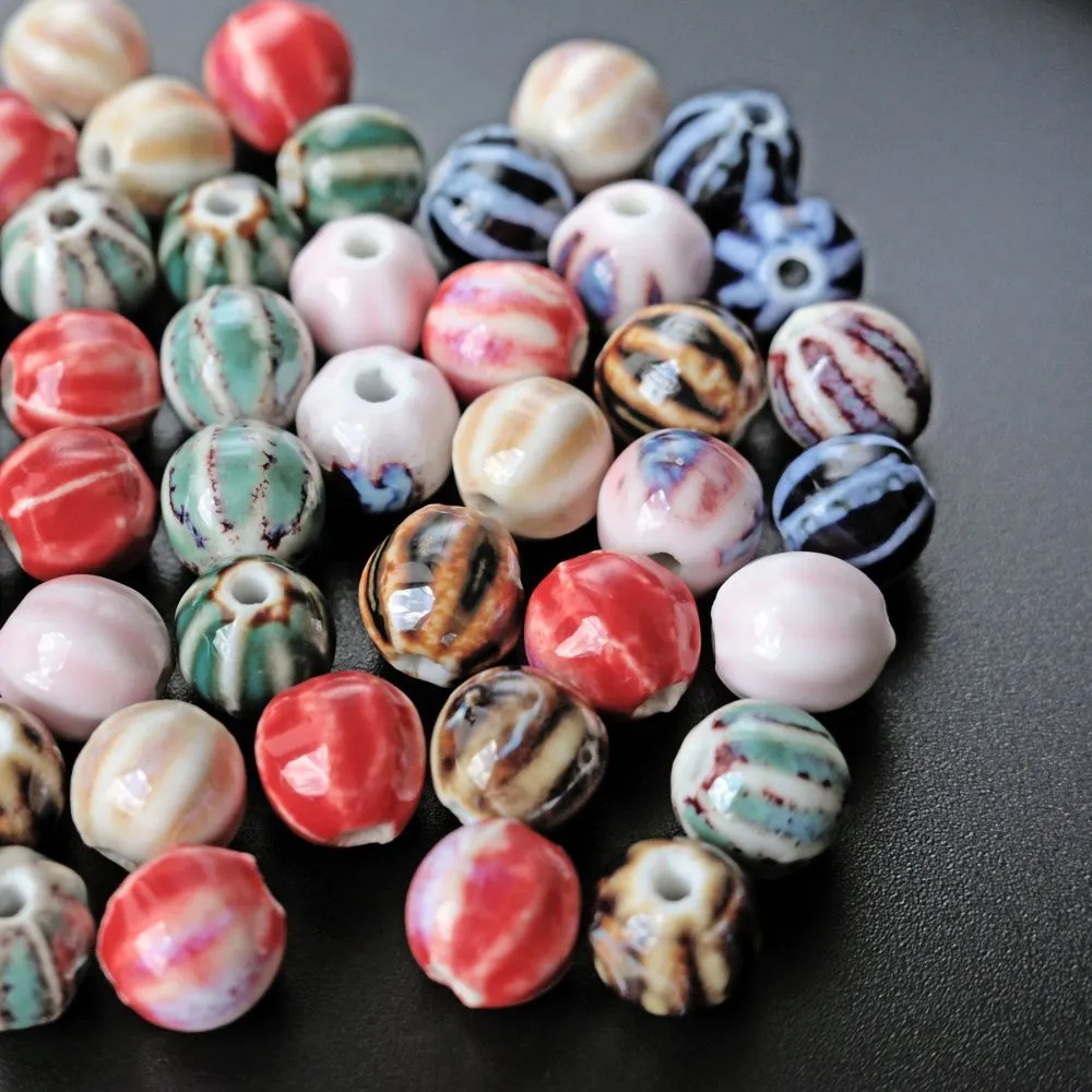 бусина, керамика "тыква-антик", цветовой микс, 12х11х10 мм