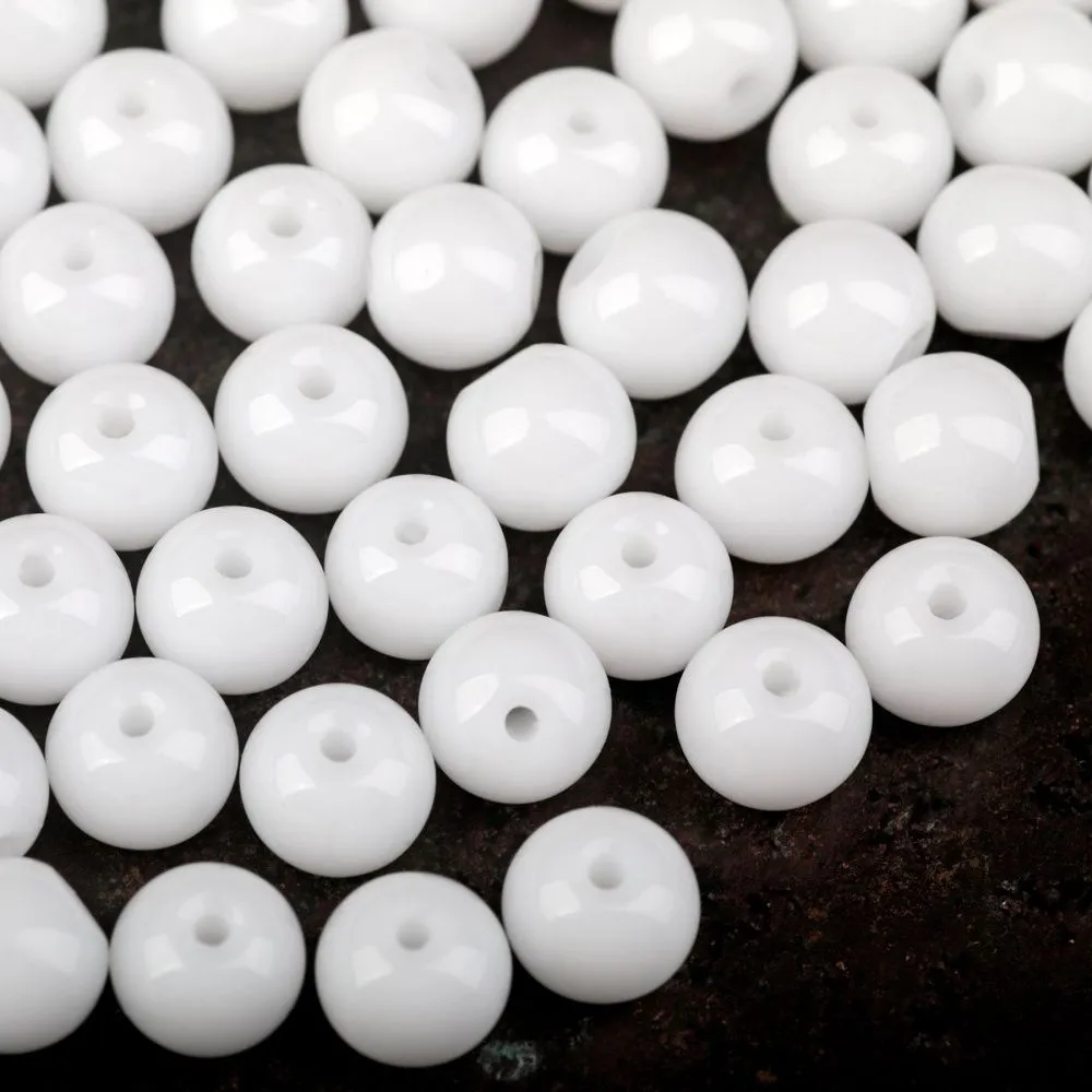 бусина, стекло 6, цвет белый, 6 мм